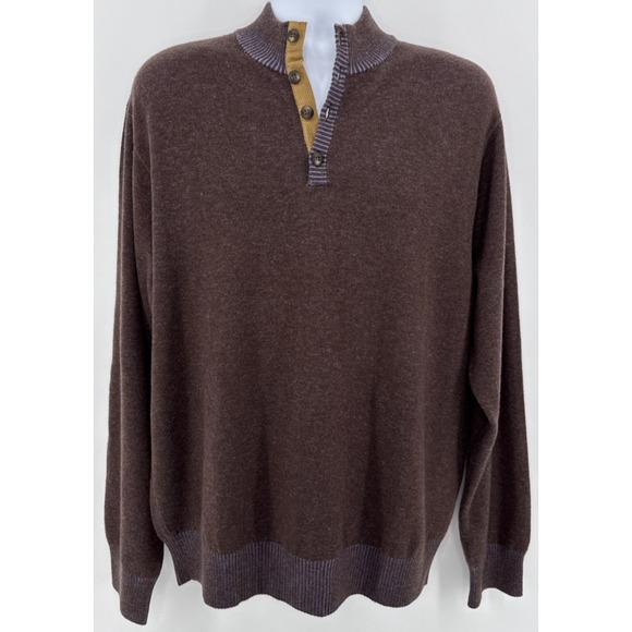 Peter Millar 4 Ply Cashmere Sweater Men's XL Brown Blue Trim Soft Knit - Picture 2 of 10